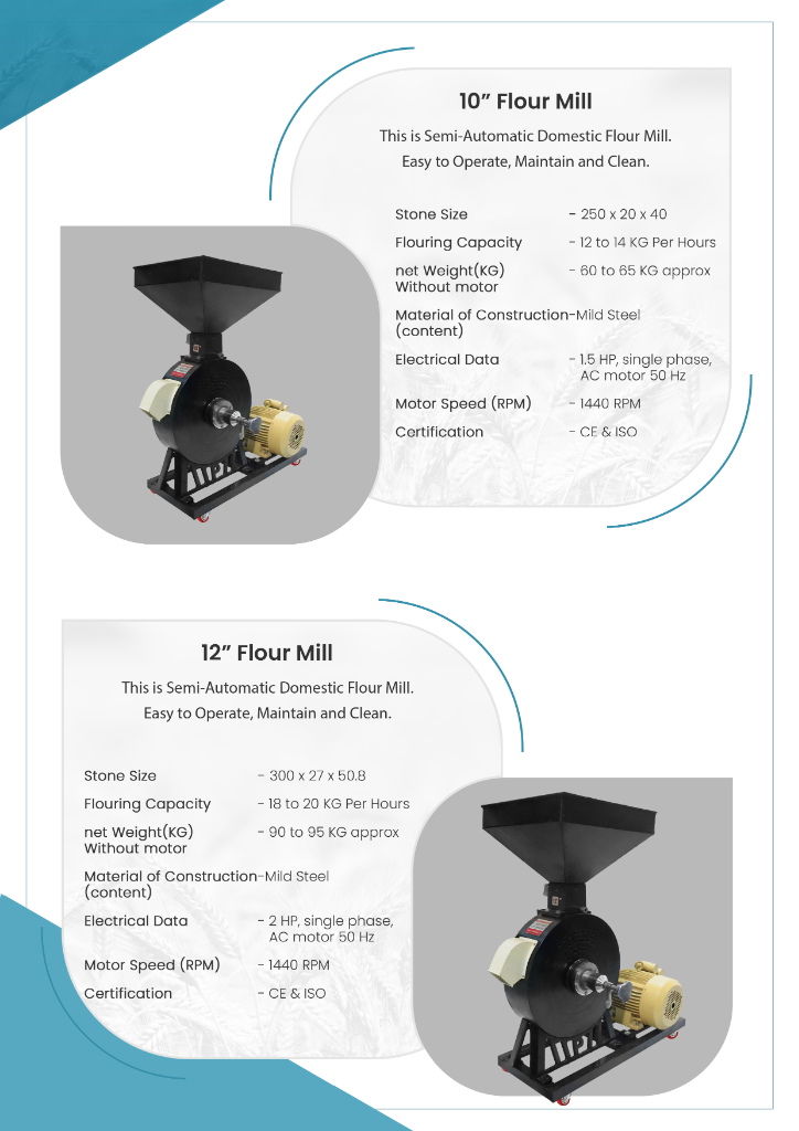 Kapi Catalogue Page 3 - 10in and 12in Flour Mill Specs